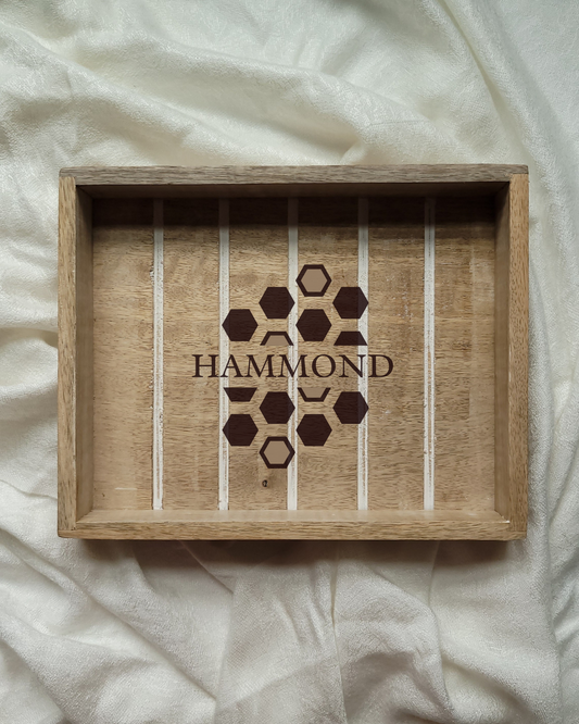 (Honeycomb) Engraved Monogram Wood Tray